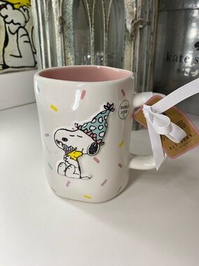 Rae Dunn Snoopy Happy Birthday Ceramic Mug - Pink Interior
